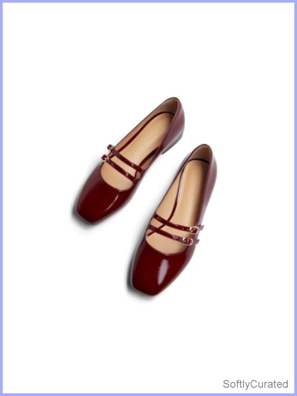 Mary Jane Flats Square Toe Double Strap Ballet Flats Faux Leather Slip On